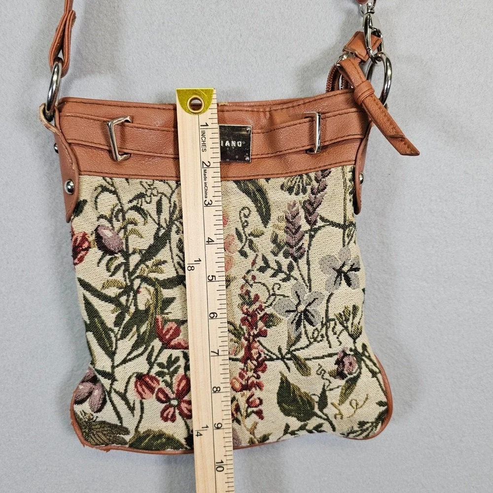 Braciano Floral Tapestry Crossbody Bag Purse Adjustable Strap Brown Trim - Picture 6 of 9